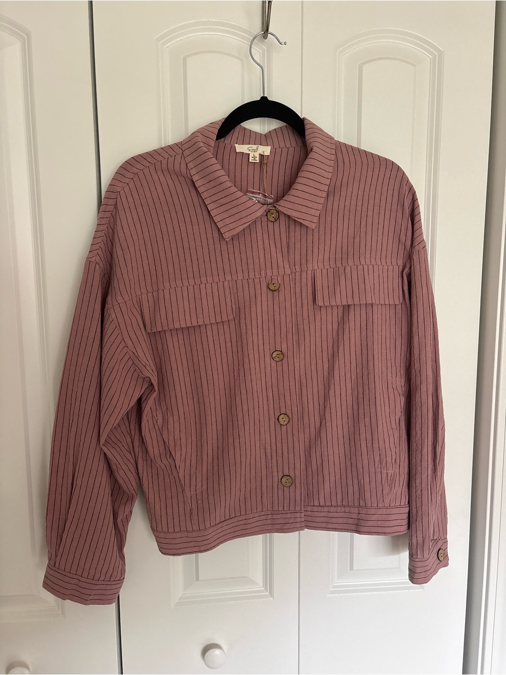 Easel Los Angeles NWT Mauve Pinstripe Cotton Shacket Jacket Size L